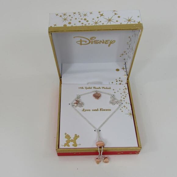 NEW Disney Mickey Charm Bracelet 14k Gold Plated Adjustable Silver NIB NWT - Picture 1 of 6